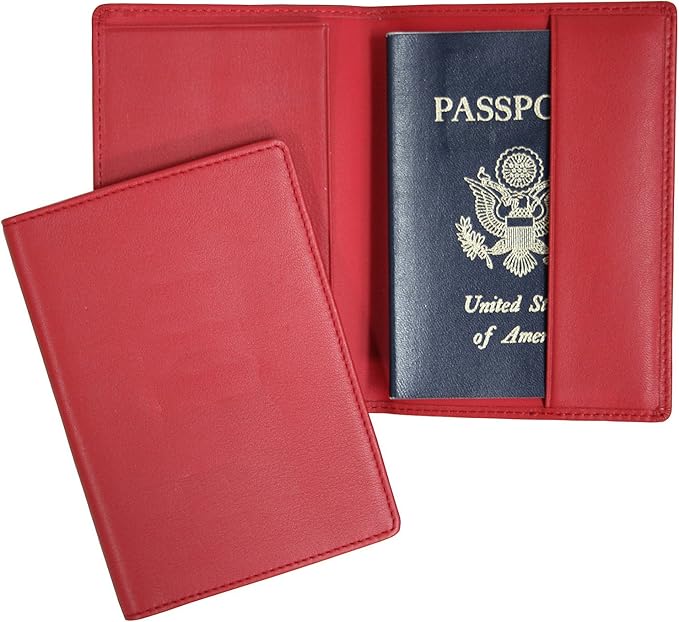 Royce Leather RFID Blocking Passport Travel Document Organizer in Leather, Red, One Size