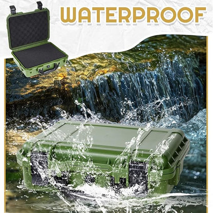 1 Pcs 14.3 x 11.4 x 4.5 Inch Waterproof Hard Case with DIY Customizable Foam Insert Portable Protective Case with Knife for Camera Drones Equipments Tools Test Instruments (Green)