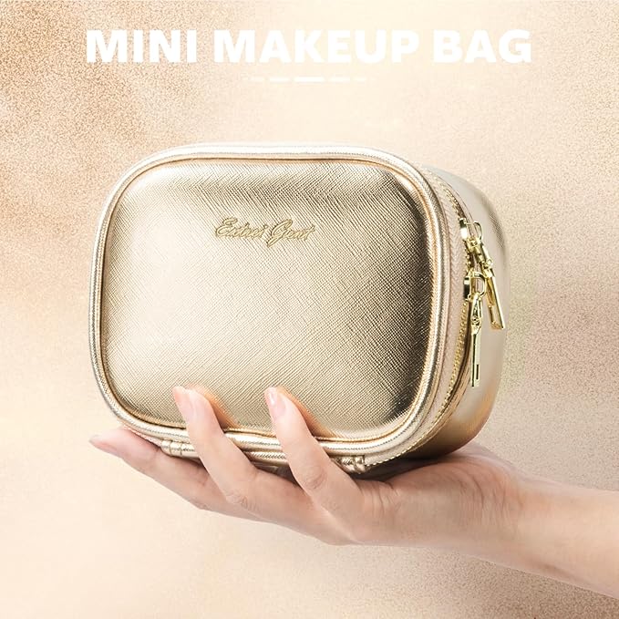 Small Makeup Bag with Led Mirror, Mini Travel Make up Bag 3 Light Modes Adjustable Brightness, for Women Organizer Cosmetic Bag, Portable Travel Train Toiletry Bag, for Pool Parties Work Touch-Ups