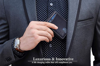 SERMAN BRANDS RFID Blocking Slim Bifold Genuine Leather Minimalist Front Pocket Wallets for Men with Money Clip Thin Mens
