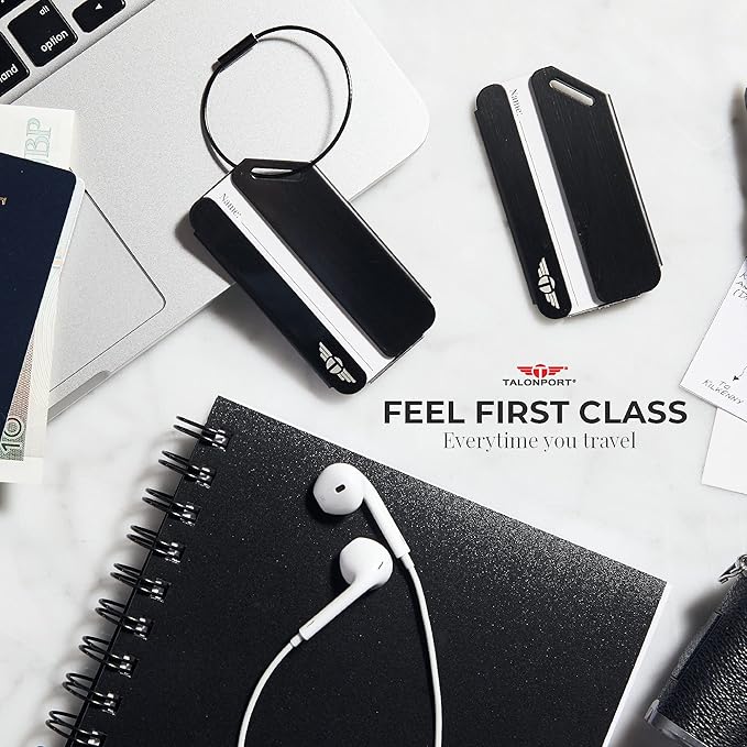 Indestructible Luggage Tags for Suitcases Stand Out with Thickest Black Metal Suitcase Tags Identifiers with Free Smart Bag Tag Recovery Included (Two Pack)