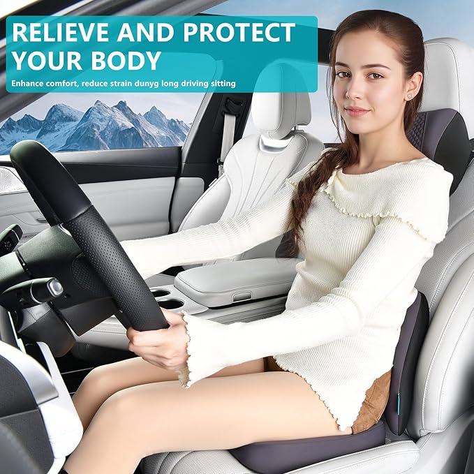 FLORICH 3 PCS Seat Cushion for Carseat Lumbar Support Pillow Car Neck Headrest Pillows Memory Foam Gel Memory Foam Massage Point Seat Pads Pressure Relief Back Cushion for Office Chair(Grey)