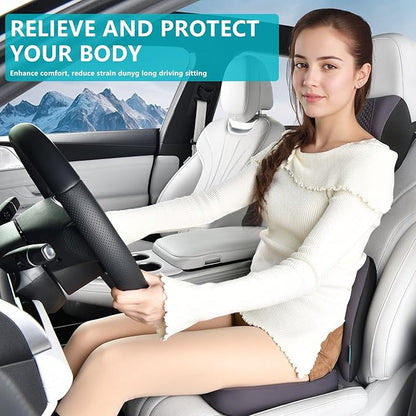 FLORICH 3 PCS Seat Cushion for Carseat Lumbar Support Pillow Car Neck Headrest Pillows Memory Foam Gel Memory Foam Massage Point Seat Pads Pressure Relief Back Cushion for Office Chair(Grey)