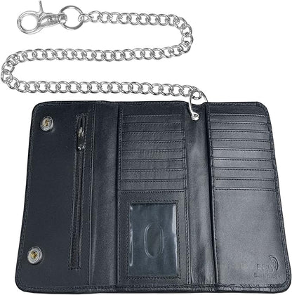 IBRO VINTAGE Motorcycle Chain Wallet for Men – Premium Cowhide Leather, RFID Tri-Fold Biker Wallet with Heavy Duty Chain for Bikers Truckers & Hunters, Credit Card Money Organizer Long Wallet