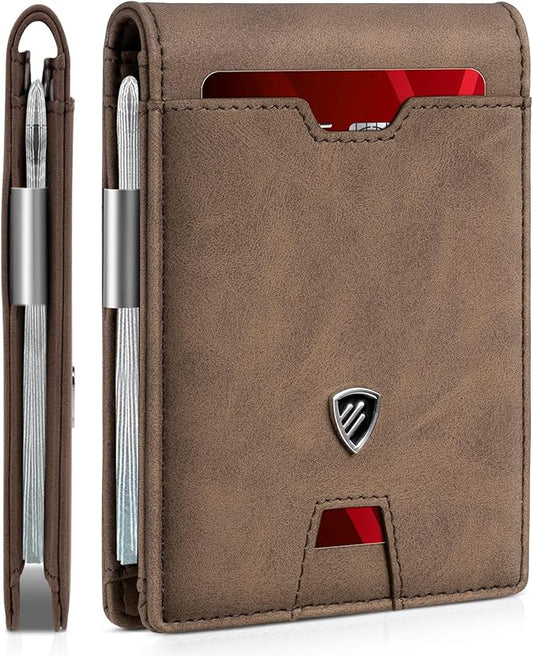 RUNBOX Mens Slim Wallet with Money Clip RFID Blocking Bifold Credit Card Holder for Men with Gift Box