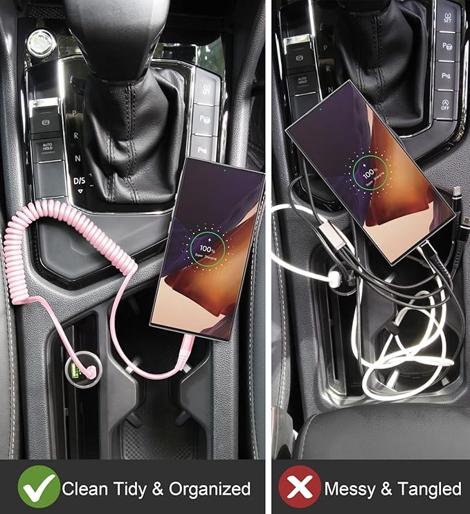 USB C to USB C Cable [3FT+6FT], 2Pack Coiled USBC Cable for Car USB Type C Fast Charging Cable, CarPlay iPhone USB-C Cable/Android Auto USB C Cord for iPhone 17/16/ 15/Pro Max/Samsung Galaxy S23-Pink