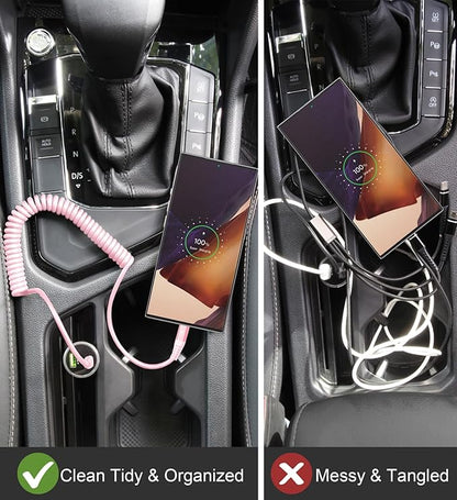 USB C to C Cable 6FT, 2Pack Coiled USB C Fast Charging Cable for Car, CarPlay iPhone USB-C Cable/Android Auto USB C Cord, USB Type C Cable for iPhone 17/16/15/Pro Max/Samsung Galaxy S23 and More-Pink