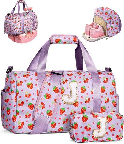 Girly Gifts for Girls, Initial Duffle Dance Bag for Kids, Preppy Overnight Bag with Toiletry Pouch, Birthday Gifts for Preteen Teens, Tween Teen Girl Gifts Trendy Stuff, Travel Essentials