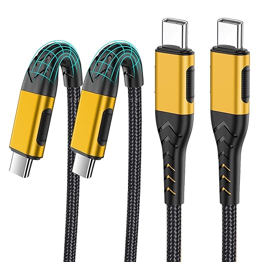 Durcord USB C to USB C Cable, 2Pack 100W 6ft USB C Charger Cable Fast Charging for Android/Phone/Pad, Type C to Type C Charger Braided USB Cable Compatible with Phone 16/15 Pro Plus Max Gold