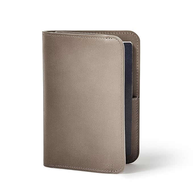 Distil Union Passport Cover+ | RFID-Shielded Premium Full-Grain Leather | Fits Passport, Cards, Cash, and More | Slim Travel Wallet and Organizer (Gray)