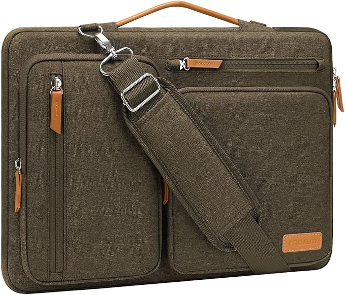 MOSISO 360 Protective Laptop Shoulder Bag,15 inch Computer Bag Compatible with MacBook Air M4 M3 M2/Pro A1990 A1707, Dell XPS Plus,Side Open Messenger Bag with 4 Zipper Pockets&Handle, Carob Brown