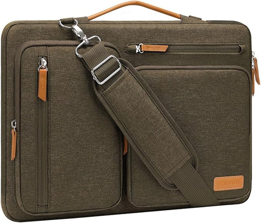 MOSISO 360 Protective Laptop Shoulder Bag,17-17.3 inch Computer Bag Compatible with MacBook, HP, Dell, Lenovo, Asus Notebook,Side Open Messenger Bag with 4 Zipper Pockets&Handle, Carob Brown