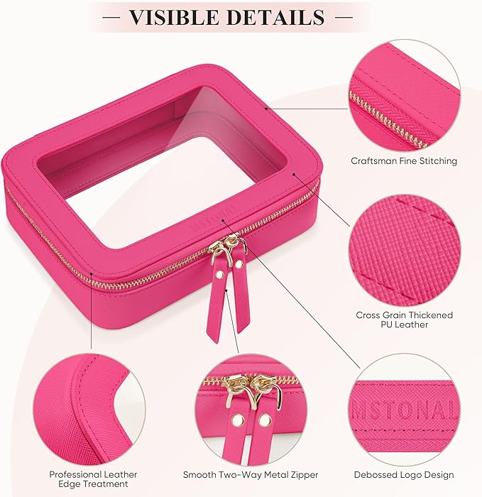 Clear Makeup Bag, Travel Toiletry Bag Cosmetic Case for Women, Waterproof Portable Make Up Skincare Pouch with Zipper, Compact Car Organizer Bag for Essentials, Mini & Medium, Hot Pink