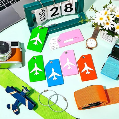 Weewooday 8 Pcs Luggage Straps Suitcase Tags Set for TSA Approved, 4 Travel Adjustable Suitcase Belt, 4 Silicone Luggage Tags with Name ID Card Travel Accessories(Blue, Pink, Green, Orange,Airplane)