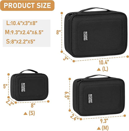 AKOZLIN Padded 3pcs/set Travel Organizer Office Cord Cable Electronics Accessories Bag Electrical Cord Management Case Black