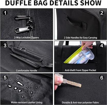 Urbanstand 52 Inch Large Duffle Bag for Travel Camping Sport Equipment Storage Bag with 2-way Lockable Zippers (Black 52inch 2Pack)