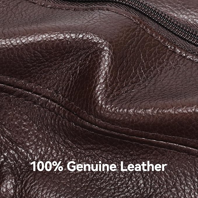 Genuine Leather Fanny Pack For Men and Women Multiple Pockets Waist Bag with Adjustable Strap for Travel Casual Sports Hiking Cycling Fishing Running Brown Belt Bag