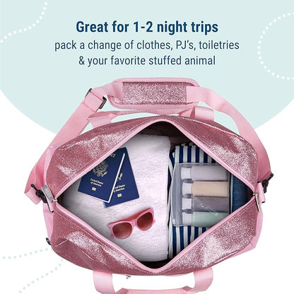 Wildkin Kids Overnighter Duffel Bag – Carry-On Size, Ideal for School & Sleepovers – Pink Glitter