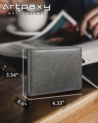 Mens Wallet Bifold Genuine Leather RFID Blocking Wallet for Men with 1 ID Windows 13 Card Holders 2 cash pockets 1 Gift Box