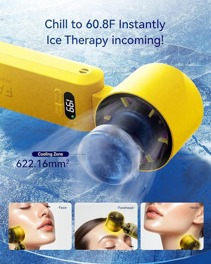 2 Pack Handheld Portable Turbo Fan with Ice Cooler, Speed (1-199) 5500mAh*2 Rechargeable Personal Fan,[20H Cooling Time] Mini Yet Powerful, Small Pocket Fans for Travel/Outdoor/Office, Yellow