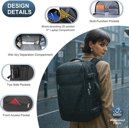 Vacuum Backpack Travel 60L Expandable Vacuum Seal Compression Travel Backpack with Pump, TSA, Waterproof Oxford,17" Laptop Compartment,Carry On Backpack for Men & Women,Business,Flight Travel (Black)