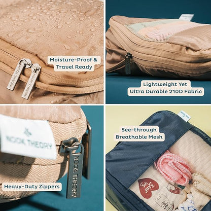 6-Pack Large Compression Packing Cubes for Travel - Lightweight Compression Packing Cube Set, Water-Resistant Luggage Organizer Bags & Suitcase Organizers, Travel Cubes for Carry-On, Checked Luggage