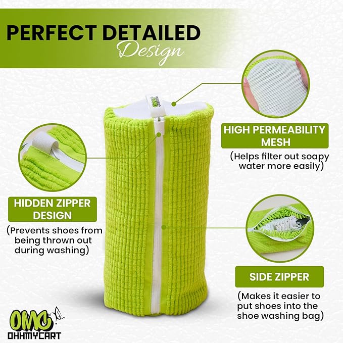 Shoe washing machine bag- Laundry Shoe Bag for washer and dryer, Protective Chenille Mesh Shoe Washing Bag with Invisible Zipper, Durable & Reusable for Sneaker Tennis Shoes (2-pack Green)