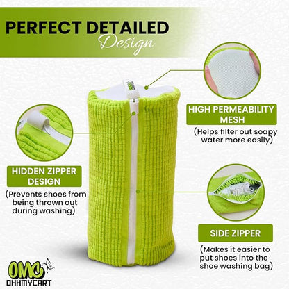 Shoe washing machine bag- Laundry Shoe Bag for washer and dryer, Protective Chenille Mesh Shoe Washing Bag with Invisible Zipper, Durable & Reusable for Sneaker Tennis Shoes (2-pack Green)