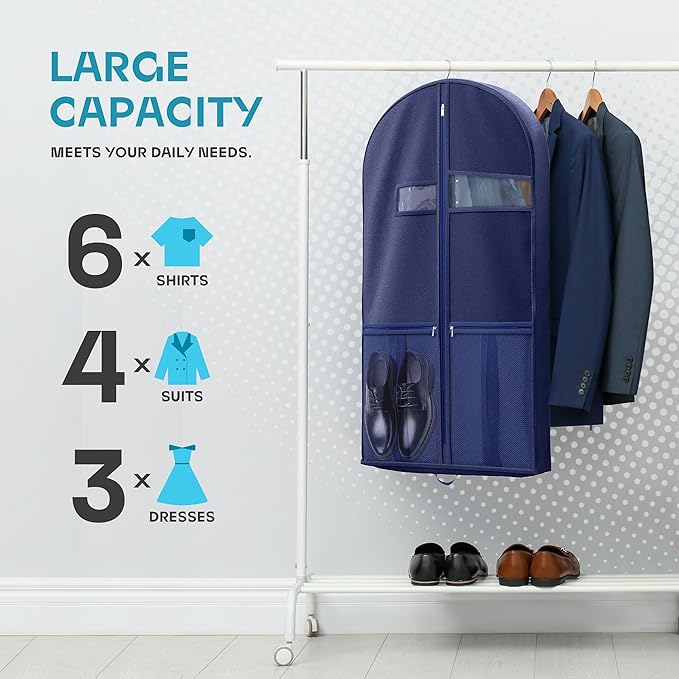 Travel Garment Bag with Zipper Pocket, Suit Bag for Suits, Dresses, Coats
