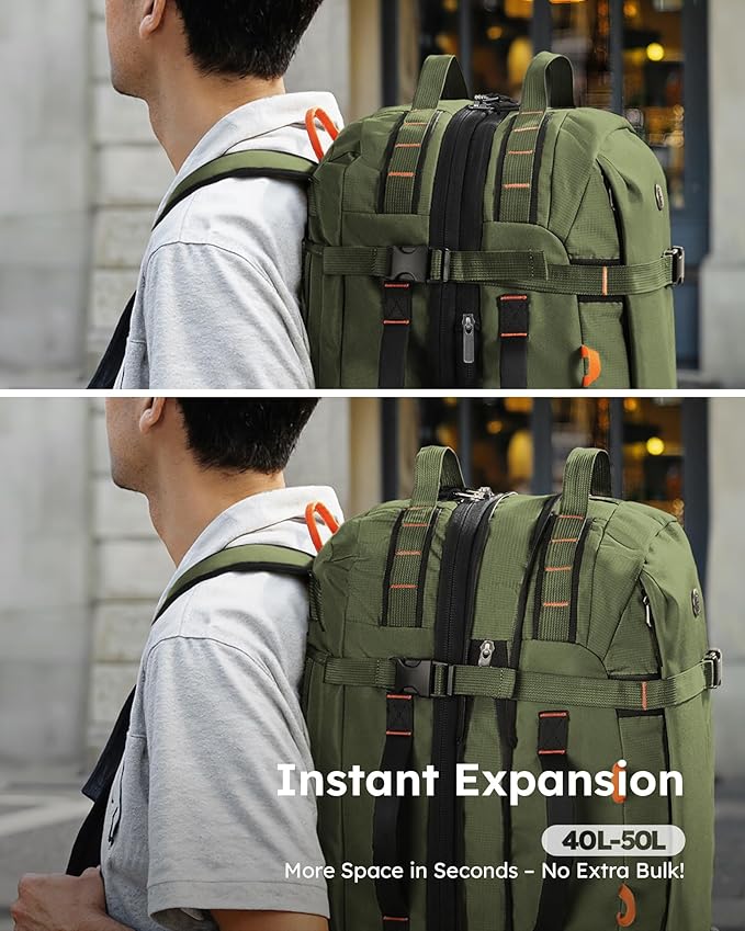 Tolaccea Travel Laptop Backpack for Men Women, 40L-50L Expandable Carry On Backpack with Wet Dry Compartment, TSA Approved Daypack Fits 16 Inch Laptop, Convertible Rucksack Duffel Bag for Work Travel