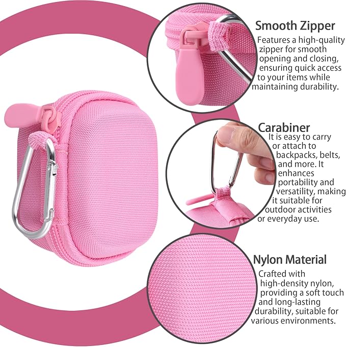 co2CREA Hard Case for Beats Powerbeats Fit with Carabiner Clip, Shockproof Earbuds Storage Box – Protective Travel Cover for Wireless Noise Cancelling Earbuds (Pink Case)
