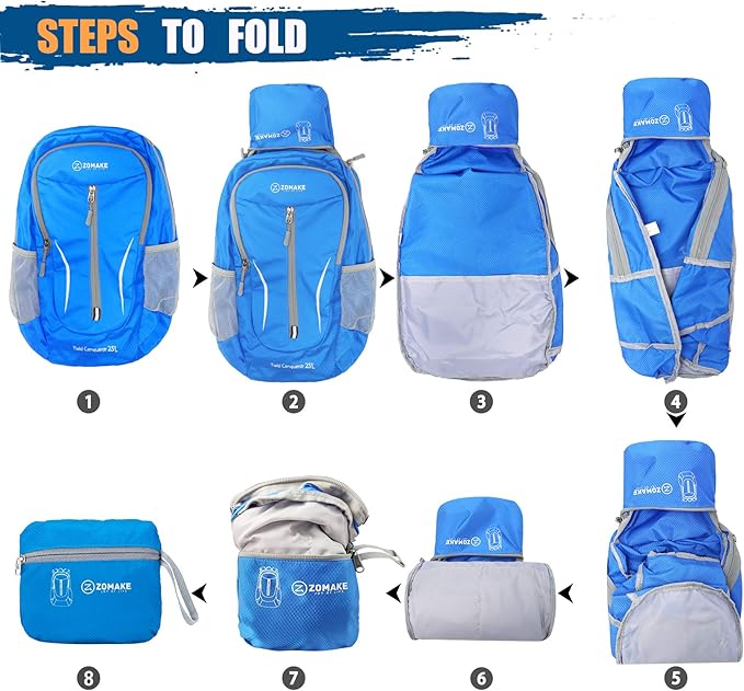 ZOMAKE Ultra Lightweight Packable Backpack 25L, Foldable Hiking Backpacks Water Resistant Small Folding Daypack for Travel(Dark Blue-NEW)