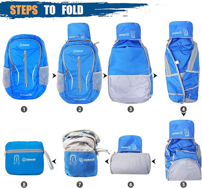 ZOMAKE Ultra Lightweight Packable Backpack 25L, Foldable Hiking Backpacks Water Resistant Small Folding Daypack for Travel(Dark Blue-NEW)