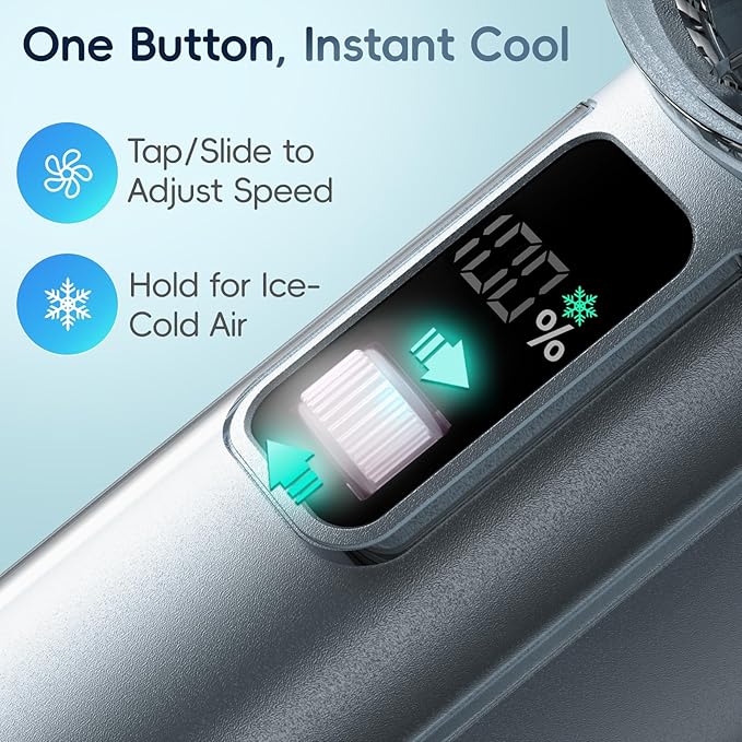 PANERGY High Speed Handheld Fan with Ice Cooler,1-100 Speed Adjustable Mini Turbo Fan, 4000mAh Battery Rechargeable & Digital Display,Gifts for Women Men Travel/Office/Beach/Camping(Blue)