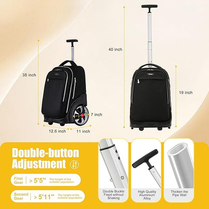 NEW TILAMI 19 Inch Rolling Backpack with Lunch Bag for Girls Boys Wheeled Laptop Backpack Durable Carry-on Bag School Travel, Black