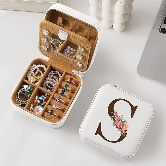 Parima Christmas Stocking Stuffers Gifts Birthday Gift for Teenage Girls Women - 21st, 30th, 40th, 50th, 60th, 70th Birthday Gifts - Personalized Initial Jewelry Box - Travel Case - Letter S, White