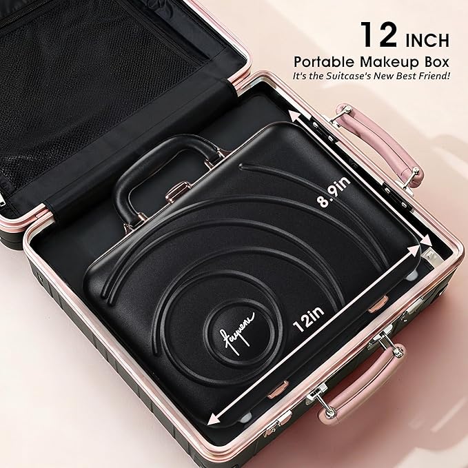 Travel Makeup Case with LED Lighted Mirror 12 Inch Portable Makeup Box Organizer Adjustable Brightness in 3 Colors Cosmetic Storage Case with Dividers Hard Aluminum Shell Vanity Box Black