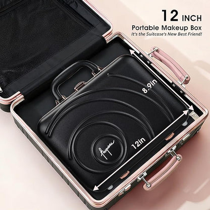 Travel Makeup Case with LED Lighted Mirror 12 Inch Portable Makeup Box Organizer Adjustable Brightness in 3 Colors Cosmetic Storage Case with Dividers Hard Aluminum Shell Vanity Box Black