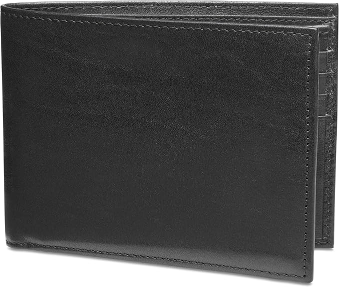 Bosca Men's Old Italian Leather Wallet RFID Blocking Modern Bifold Executive Design 8 Card Slots, Made in Italy - Black