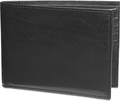 Bosca Men's Old Italian Leather Wallet RFID Blocking Modern Bifold Executive Design 8 Card Slots, Made in Italy - Black
