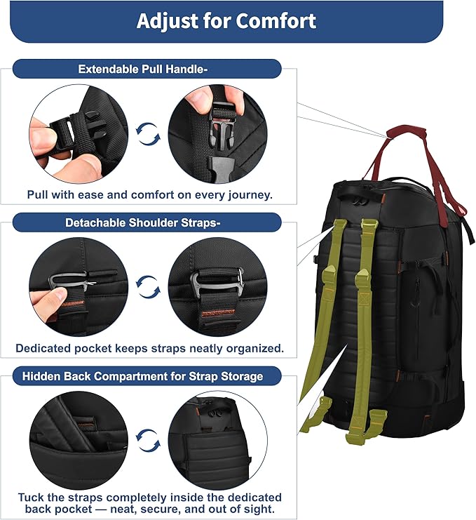 Foldable Rolling Duffle Bag with Wheels - 30" Extra Large Waterproof Travel Backpack with Shoe Compartment, Heavy Duty TSA-Approved Luggage for Men’s Camping, Sports, and Airplane Trips