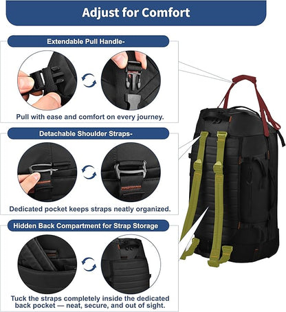 Foldable Rolling Duffle Bag with Wheels - 30" Extra Large Waterproof Travel Backpack with Shoe Compartment, Heavy Duty TSA-Approved Luggage for Men’s Camping, Sports, and Airplane Trips