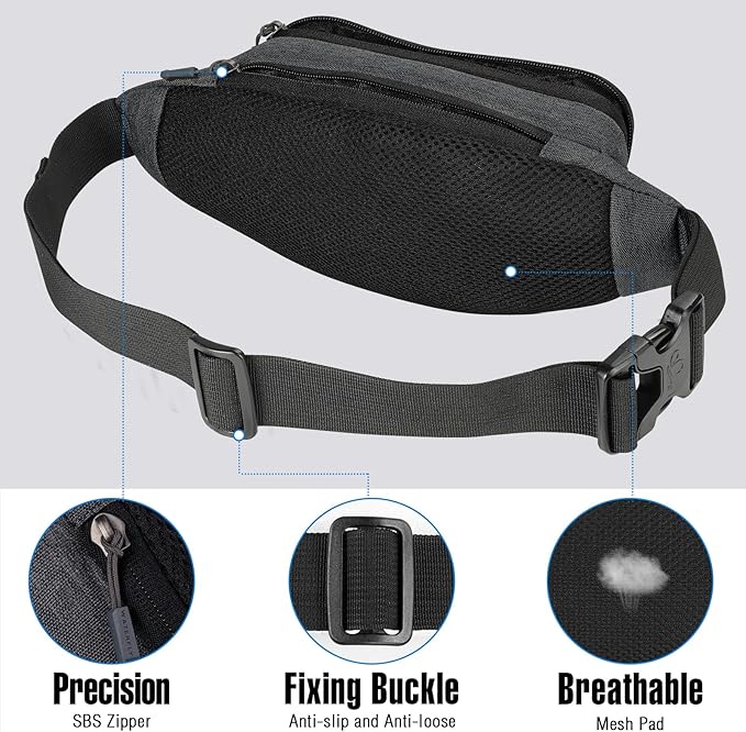 WATERFLY Fanny Pack Waist Bag: Small Hip Pouch Bum Bag Fannie Pack Phanny Fannypack Waistpack Bumbag Beltbag Sport Slim Fashionable for Jogging Hiking Hiker Woman Man