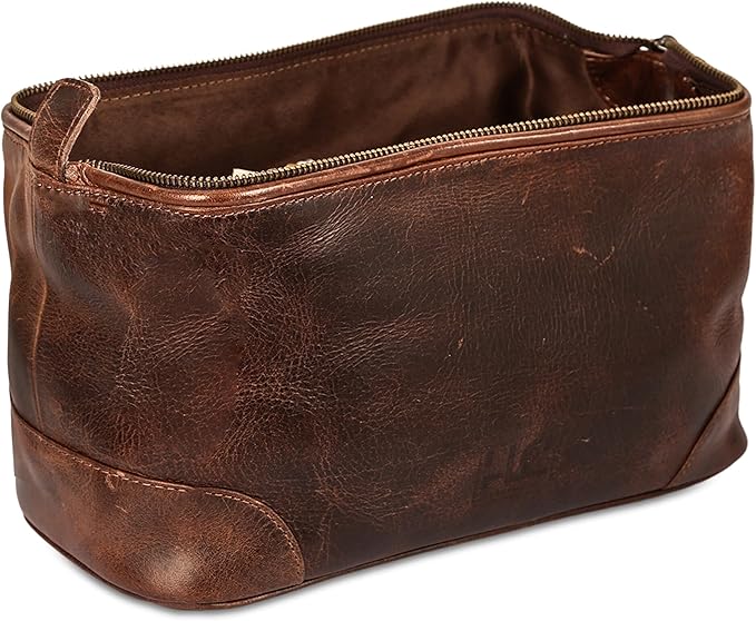 HLC Leather Toiletry Bag for Men Best Gift Premium Genuine Leather Dopp Kit Shaving Kit Organizer Travel Kit Pouch Bag for Men Large Size (Brown)