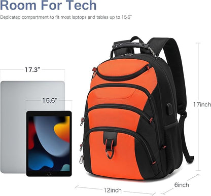 Boavan Laptop Backpack for men, 15.6 inch Laptop Bag with USB Port, Waterproof Travel Work Backpack Purse, Anti-Theft Teacher Nurse Doctor Casual Bookbags Office Business backpack，Orange Black