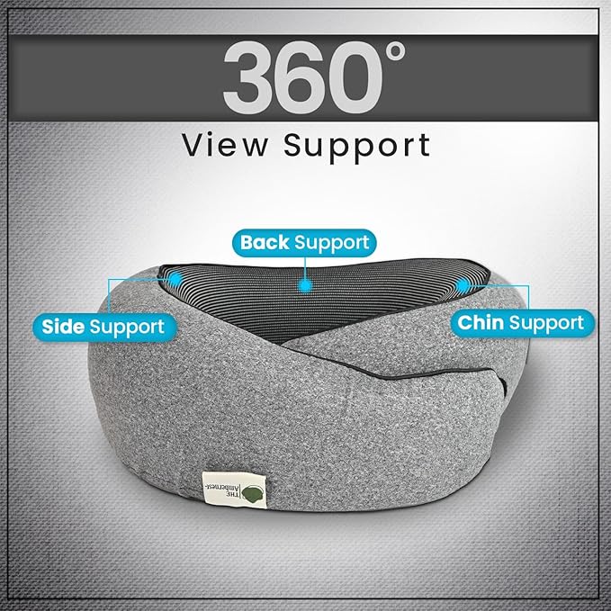 Travel Neck Pillow 100% Memory Foam, Ergonomic 360° Support Pillow for Flights, Car, Office & Train, Breathable Travel Essentials for Adults & Kids, Neck Pain Relief, (GREY)