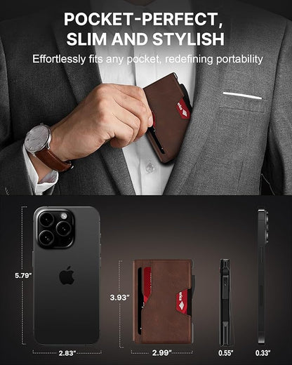 typecase Pop Up Wallet: Slim Wallet with Money Clip, Rfid-blocking, Minimalist, Small, Thin, Compact Card Case, Magnetic Bifold, Front Pocket Wallet, 9-13 Card Capacity, Mens Gifts Wallet - Brown