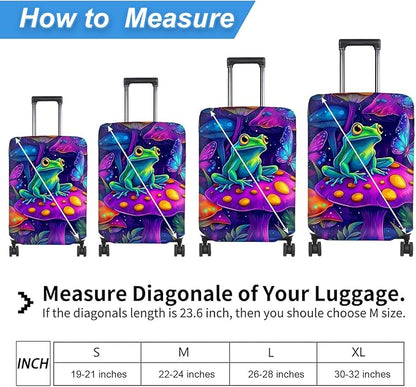 Luggage Cover Protector for 30-32 Inch Suitcases, TSA Approved Elastic Travel Suitcase Covers, Anti-Scratch Washable Luggage Sleeve for Carry On & Checked Bags, Frog on Mushroom