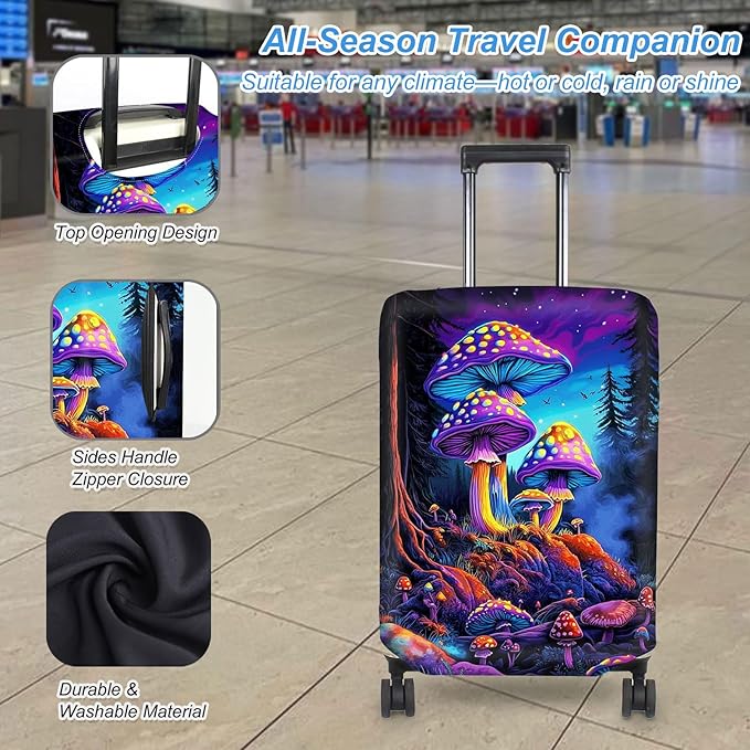 Luggage Cover Protector for 30-32 Inch Suitcases, TSA Approved Elastic Travel Suitcase Covers, Anti-Scratch Washable Luggage Sleeve for Carry On & Checked Bags, Big Mushroom