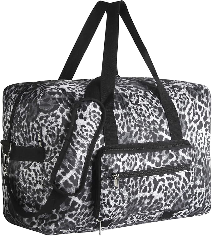 F.FETIVIN Travel Foldable Waterproof Duffel Bag - Lightweight Carry on Luggage Tote Duffel Bag(Leopard Print)